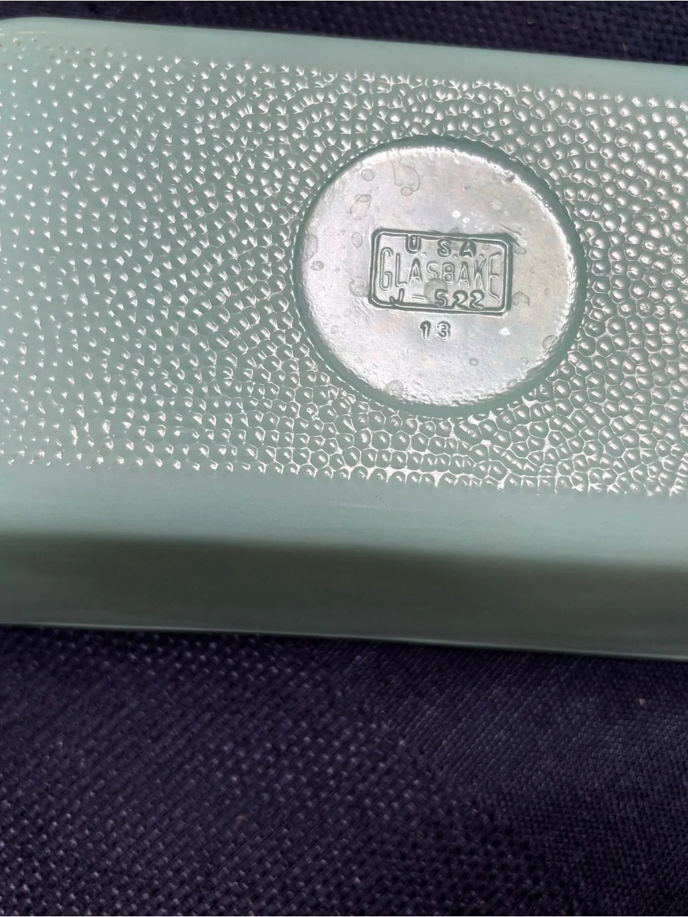 Vintage Glasbake Turquoise Bread Loaf baking dish.
